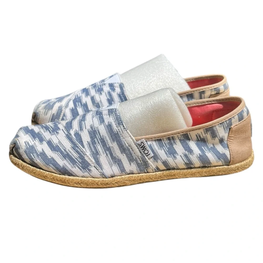 Toms Alpargata Rope‎ Espadrille Flat Slip On Blue White Shoe Casual Women's 8.5